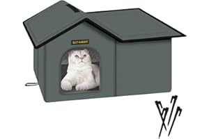 Rest-Eazzzy Cat House for Outdoor Cats, Weatherproof and Insulated Feral Cat House with Mat and Clip, Easy to Put Together, Selfwarming Cat Shelter for Winter(Grey, Waterproof House-L)