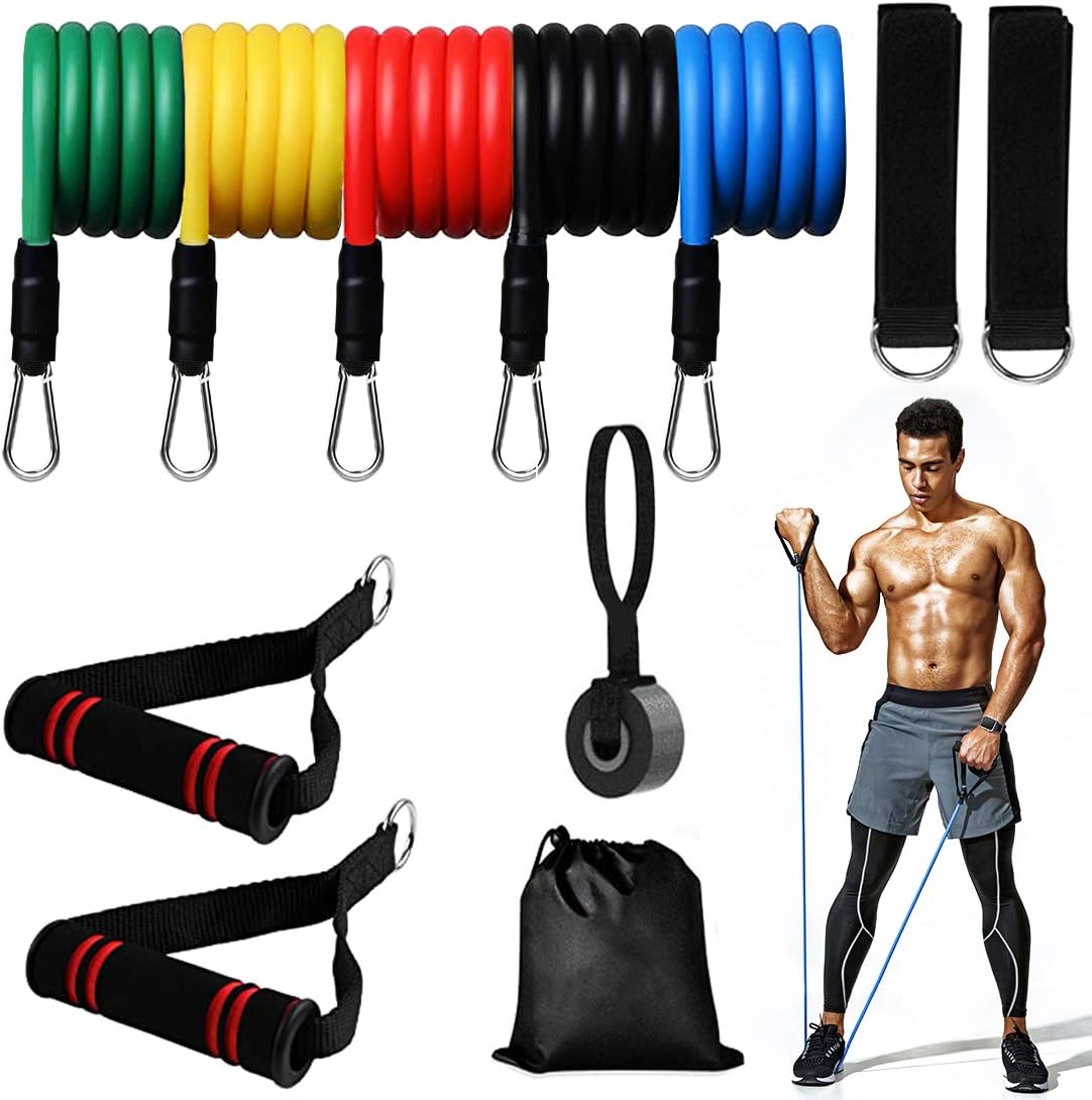 JaosWish 11 PCS Exercise Resistance Band Set with Door Anchor, Ankle Strap, Handles for Home Gym Equipment