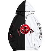 Iuene Unisex Hazbin Hotel Cosplay Color Matching Hoodie Hooded Pullover Sweatshirt Alastor Shirt Helluva Boss Coat Jacket (Black-2, Medium)