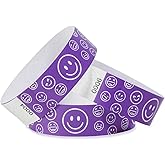 500 Pack Smiley face Paper Wristbands for Events Waterproof Wrist Bands Lightweight Festival Identification Arm Bands Neon Adhesive Event Bracelets for Party（Purple）