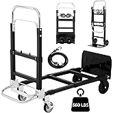 SST Upgraded Folding Hand Truck Dolly Cart, 660 LB Heavy Duty Luggage Cart, 3 in 1 Folding Hand Cart with Wheels and Bungee C