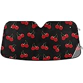 Oarencol Red Cherry Black Car Windshield Sun Shade Foldable UV Ray Sun Visor Protector Sunshade to Keep Your Vehicle Cool (55