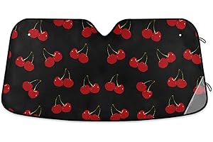 Oarencol Red Cherry Black Car Windshield Sun Shade Foldable UV Ray Sun Visor Protector Sunshade to Keep Your Vehicle Cool (55" x 27.6")
