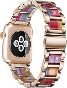 KWANITHINK Watch Band Compatible with Apple Watch 42mm/44mm, Luxury Business Stainless Steel Edge and Resin Watch Strap Replacement for iWatch Series 5/4/3/2/1, Hermes, Nike+, Edition, Sport (Rainbow)