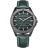 Perry Ellis Solar Powered Mens Watch | Vegan Leather Water-Resistant Analog Wrist Watches for Men | 42mm Case | Relojes para Hombres | Elegant Gift for Man