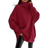 imesrun Womens Turtleneck Oversized Sweater Batwing Chunky Pullover Sweater Casual Fall Loose Knit Jumper Top
