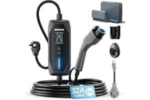bokman Portable Level 2 & Level 1 EV Charger (240V, 32A), 25ft Cable and NEMA 14-50 Plug and NEMA 5-15 Adapter for Household 