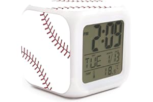XUWU Baseball Ball Alarm Clock for Kids Boy Girl 7 LED Color Changing Wake Up Clock Home Decor Bedroom Digital with Temperature Display