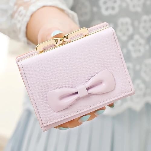 Amazon ノーブランド品 財布 三つ折り財布 ウォレット がま口 リボン パステルカラー レザー 大容量 収納 Pu ノーブランド品 レディースバッグ 財布