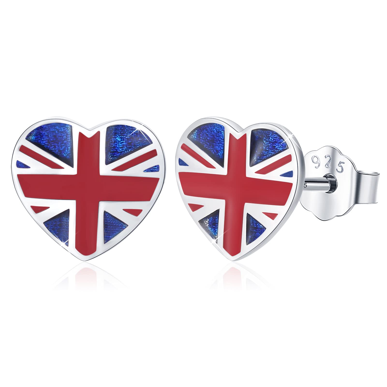 Heart Earrings 925 Silver Union Jack Stud Earrings for Women British Flag Earrings Uk Flag Stud Earrings Union Jack Jewellery for Girls Kids