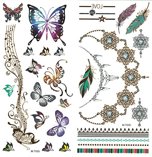 Metallic Temporary Tattoos, 12 Sheets, 200 Designs