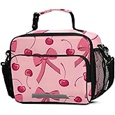 ALAZA Bow Cherry Pink Lunch Box for Girls Kids Insulated Lunch Bag Boys Lunchbox Reusable Cooler Tote Freezable Shoulder Strap for School Picnic