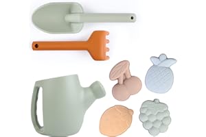 BLUE GINKGO Toddler Gardening Tools - Silicone Beach Toys, Garden Toys for Toddlers | Kids Shovel and Rake Set, Watering Can, Sand Molds | Outdoor Baby Gardening Set (Green)