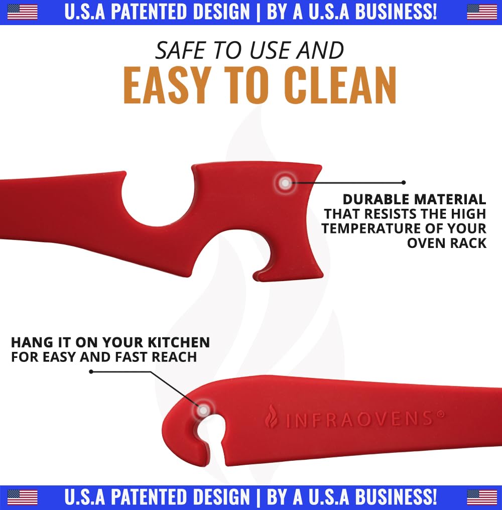 INFRAOVENS Silicone Oven Rack Push Pull Tool with Longer Handle, Shelf Puller for Air Fryer Toaster and Oven, Stick with Hook Tool for Small Kitchen Appliances, Cool Kitchen Gadgets and Accessories