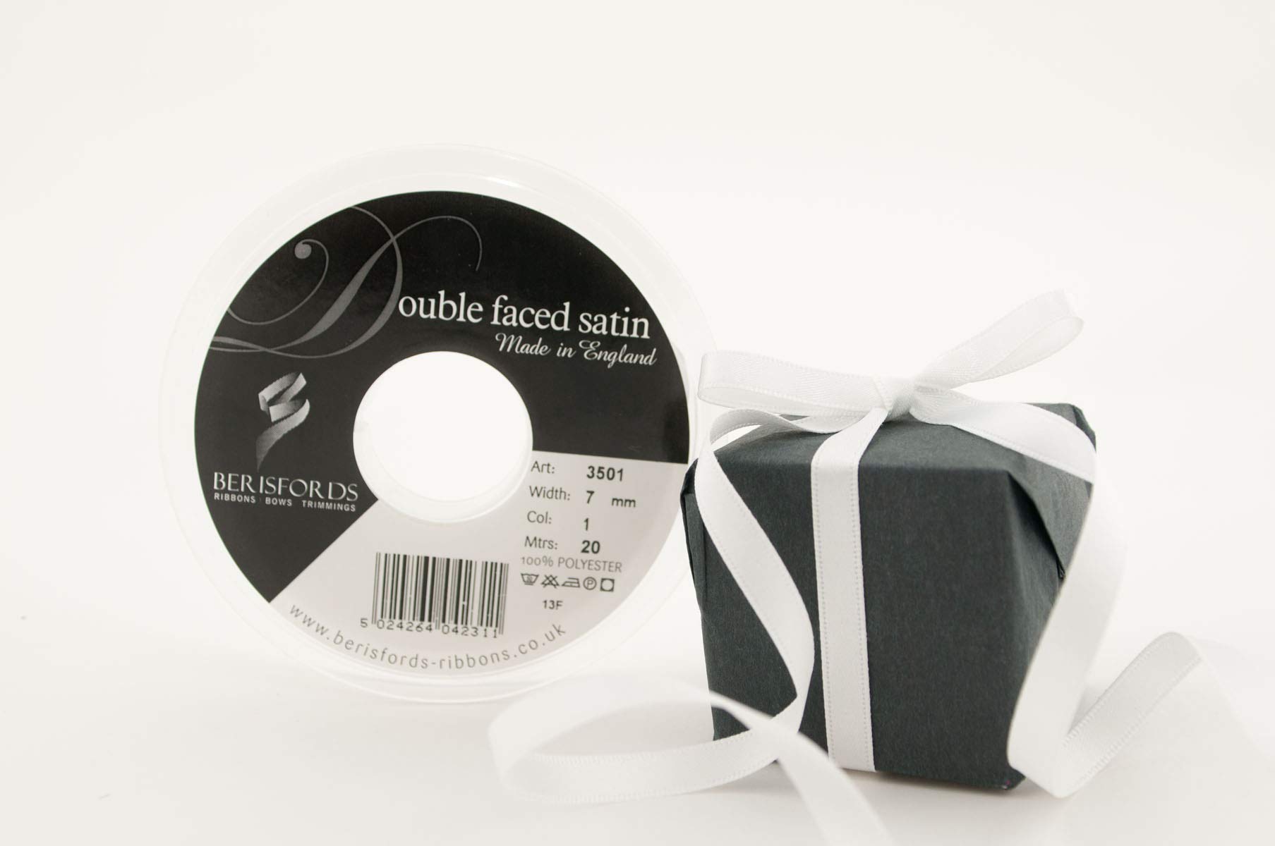 Berisfords Ribbon, White, 7 mm x 20 m