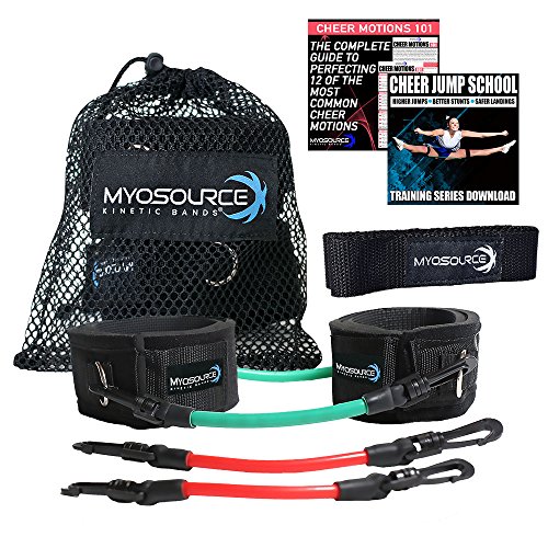 Cheer Kinetic Bands - Flexibility Fitness Training Kit for Cheerleaders - Leg Resistance Bands, Stunt Strap, Digital Training Downloads (User weight is more than 110 lbs (50 kg) Black Stunt Strap)