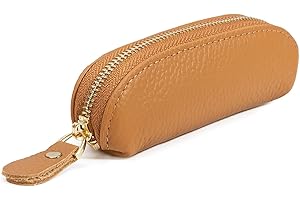 LARENNT Full Grain Leather Coin Pouch - Travel Small Coin Purse with Zipper - Mini Key Pouch Change Purse for Women and Men (Brown)
