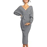 Chang Yun Maternity Nursing Dress Sweater Dress for Women Wedding Guest Dress Baby Shower Maternity Photoshoot Outfits Dark Gray