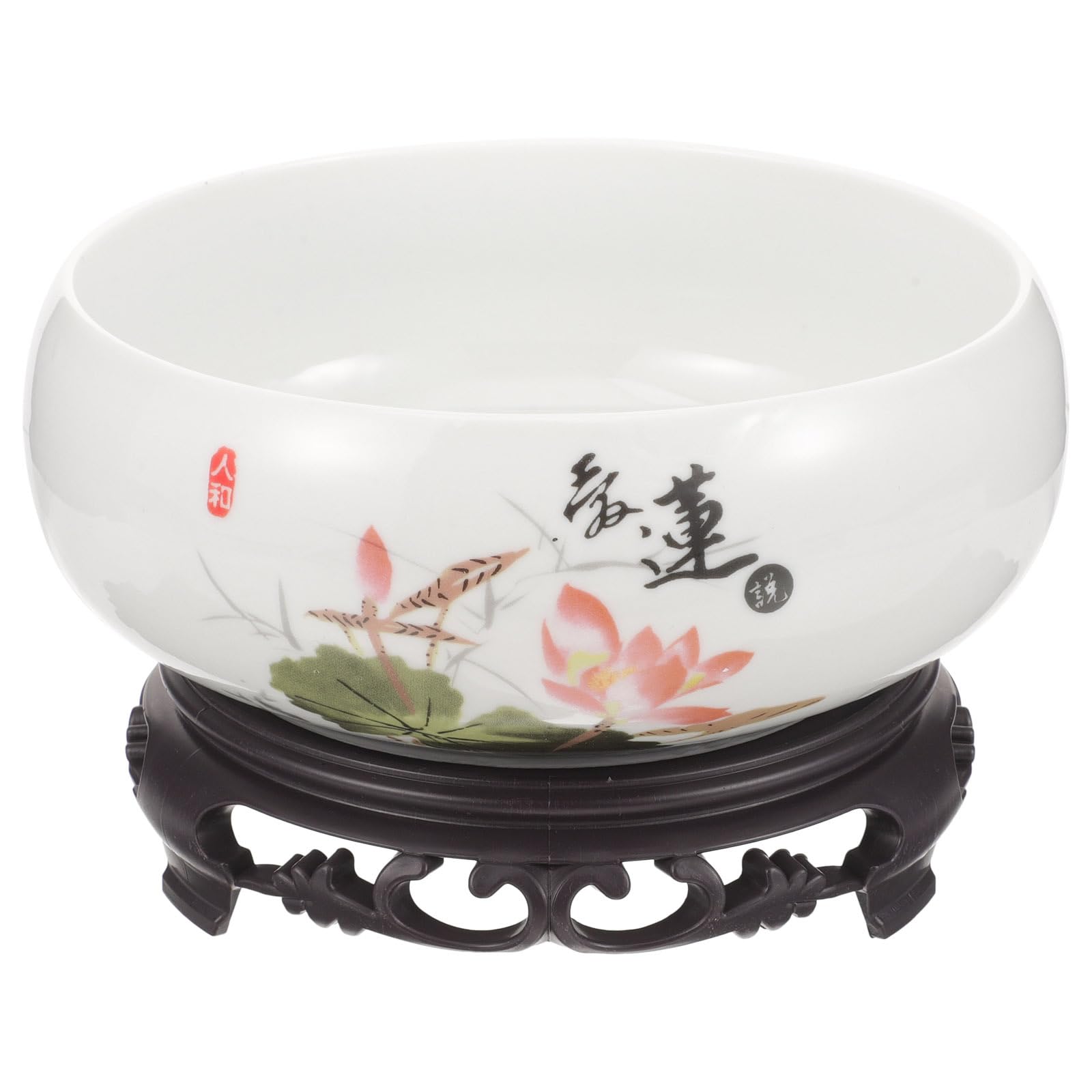 Alipis Indoor Ceramic Planter Bowl 3.7 Inch Large Blue and White Porcelain Vase Water Bowl Lotus Style with Base Stand for Decorative Bonsai Plants