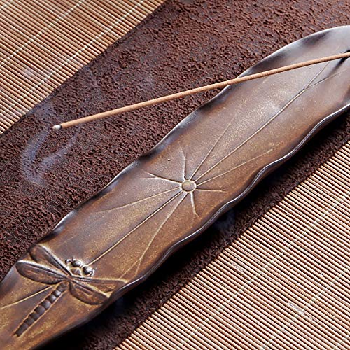 Aship Incense Burner Stick Holder Ceramic Incense Ash Catcher Handmade Leaf Dragonfly