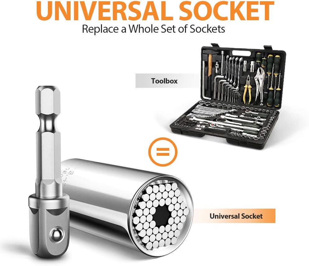 Universal Socket Grip Tool Sets with Power Drill Adapter Best Practical Tools Gift for Men Multi-Function Ratchet Wrench Cool Gadgets for DIY Handyman, Husband, Boyfriend, Dad, Women (7mm to19mm) - - 