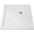 ELEGANT Shower Base 34 in. D x 34 in. W x 3 in. H, Stainless Steel Drain, Double Threshold Anti-Slip Acrylic Shower Pan in White