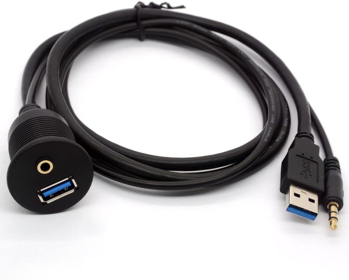 Tomost USB 3.0 Flush Mount Cable, USB 3.0 and 3.5mm Aux Extention Mount, Flush, Dash - Image 4