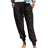 Womens 2023 Soft Casual Drawstring Tie Elastic Waist Loose Jogger Pants Leopard Printed Track Pants with Pockets