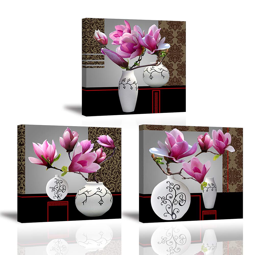 Piy Painting Elegant Wall Art Paintings, 3 Panel Elegant Orchid Canvas painting - Full Bloom Flowers, Prints on Canvas Pictures with Frame Ready Hang Decorative Arts for Bedroom Birthday Gift 12x12IN