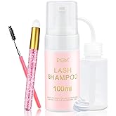 EMEDA Lash Shampoo Kit, 100ml Gentle Foam Lash Cleanser, Oil-Free Cleaning | for Wash Extension/Natural Eyelash Bath with Rinse Bottle Brush for Makeup Remover (3.38 fl.oz)