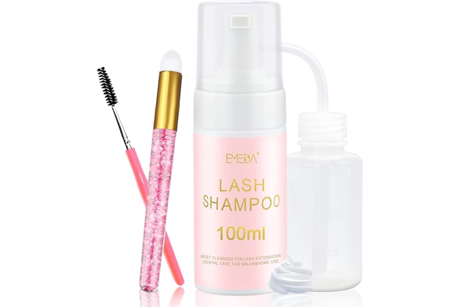 EMEDA Lash Shampoo Kit – 3.38 fl.oz / 100ml Gentle Foam Lash Cleanser, Oil-Free Cleaning for Wash Extension/Natural Eyelash Bath with Rinse Bottle Brush