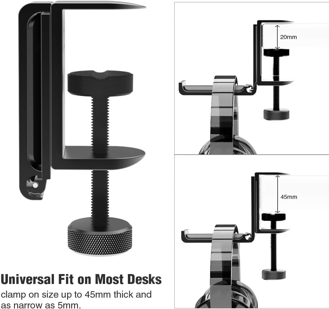 APPHOME [Upgrade] Foldable Headphone Stand Hanger Holder Aluminum Headset Soundbar Stand Clamp Hook Under Desk Space Save Mount Fold Upward Not in Use, Universal Fit Gaming PC Accessories, Black: Electronics