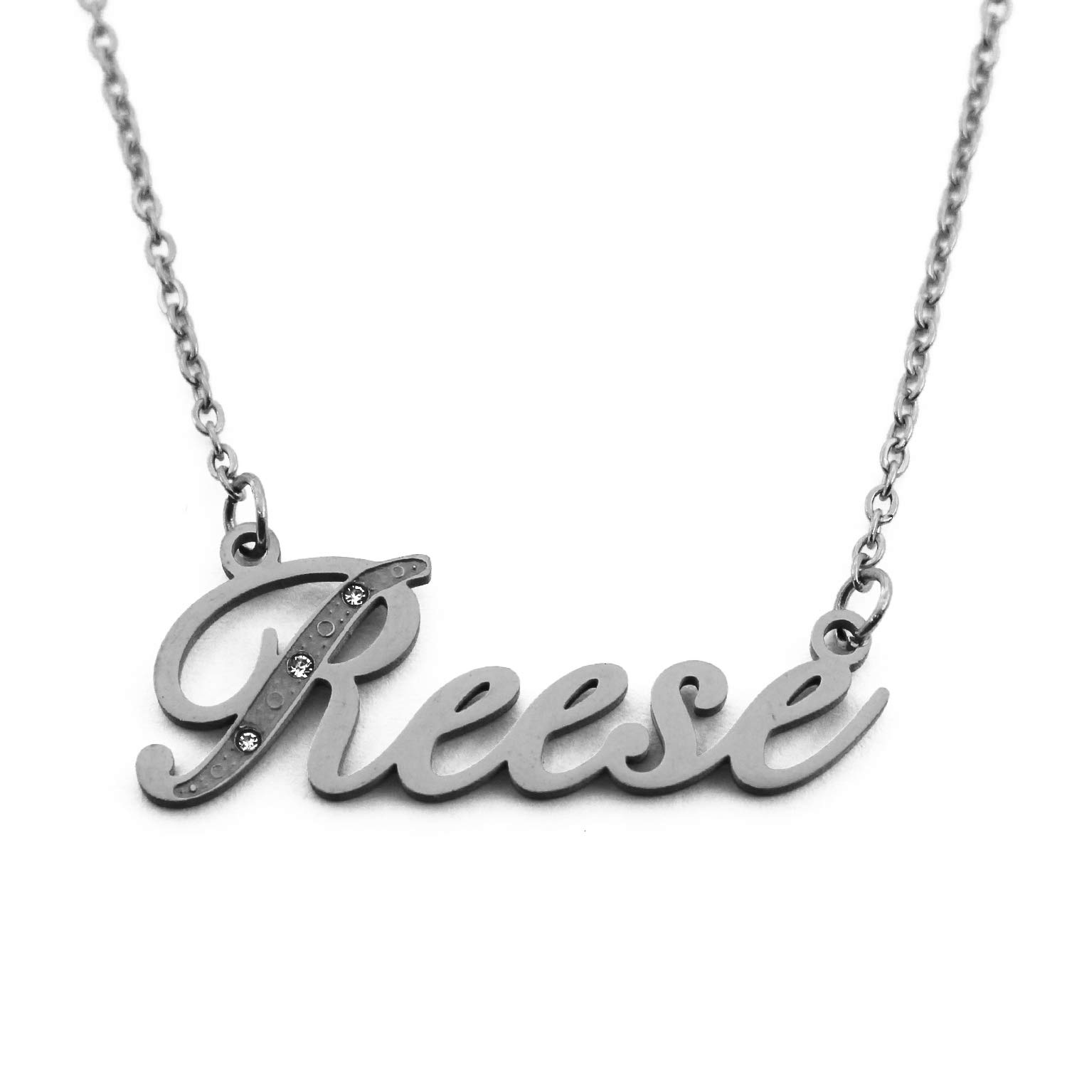 Kigu Reese Name Necklace Personalised Italic Silver Tone, Custom Dainty Name Pendants, Jewellery for Ladies, Girlfriend, Mother, Sister, Friends