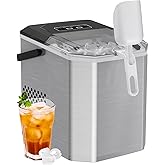Ice Maker Countertop, Stainless Steel Portable Ice Machine with Carry Handle, Self-Cleaning Ice Makers with Basket and Scoop, 9 Cubes in 6 Mins, 26 lbs per Day, Stainless Steel