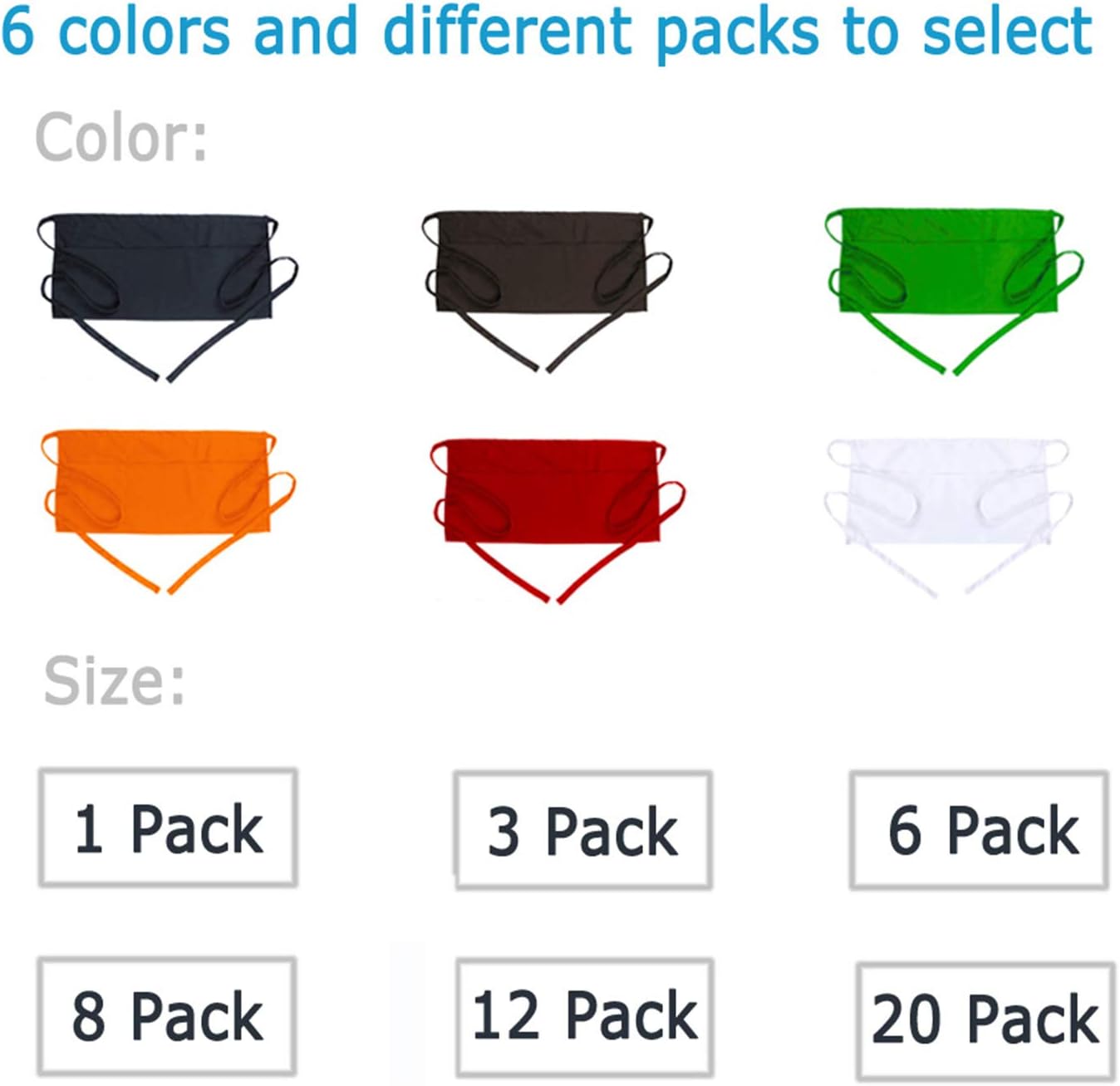 BOHARERS Waist Apron with 3 Pockets - Black Waitress Waiter Server Short Aprons: Home & Kitchen