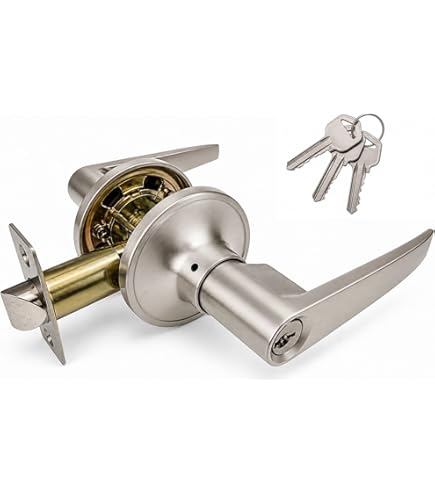 PARADIZE Entry Door Lever With Lock – Black Square Heavy Duty Handle, 3 Keys, Rust-Proof, For Exterior/Interior Use