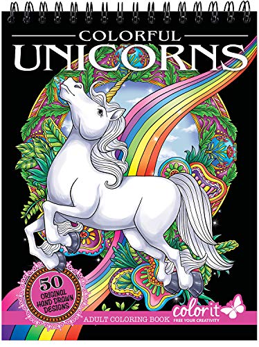 ColorIt Colorful Unicorns Adult Coloring Book - 50 Single-Sided Pages, Thick Smooth Paper, Lay Flat Hardback Covers, Spiral Bound, USA Printed, Hand Drawn Unicorn Coloring Pages