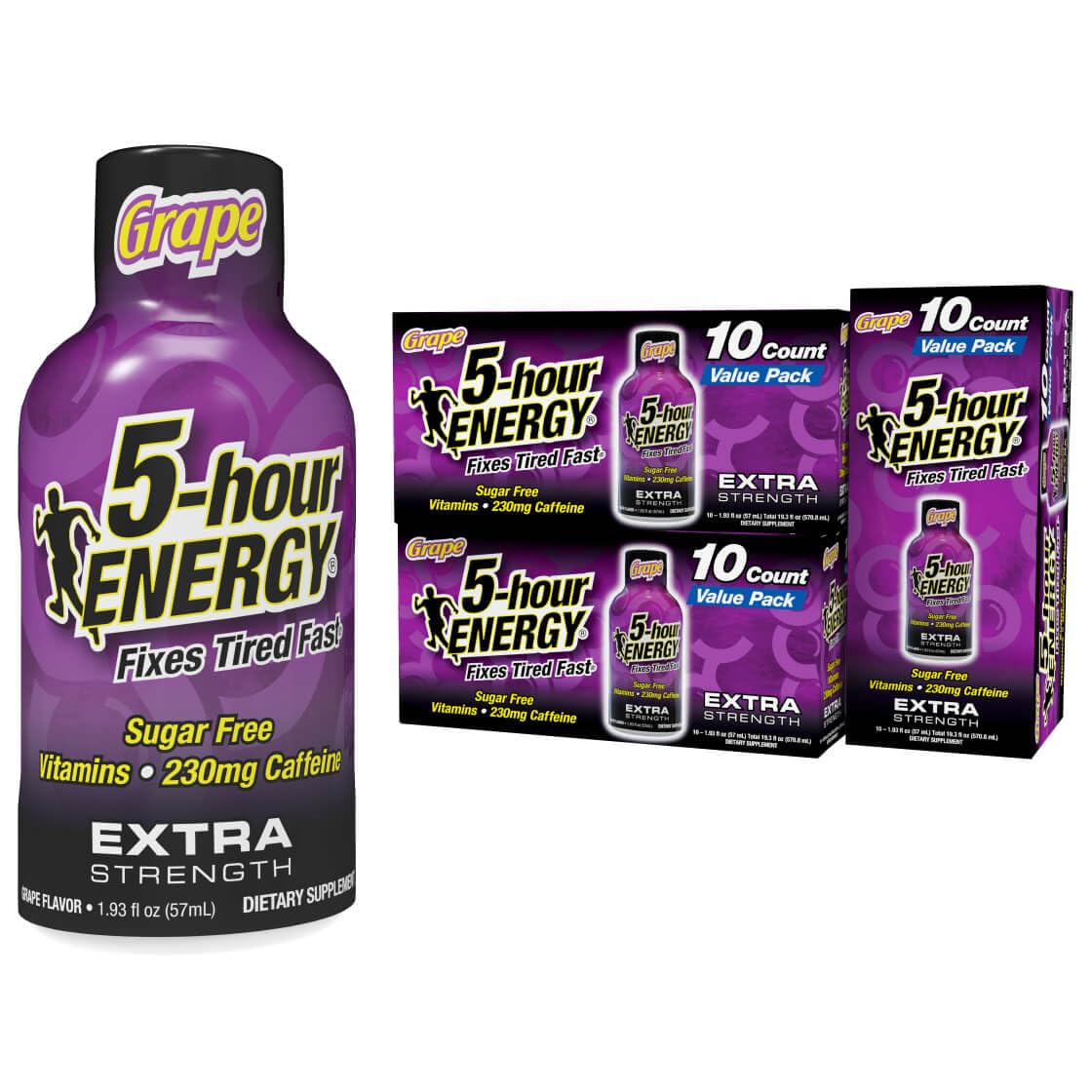 5-hour ENERGY Extra Strength Energy Shot, Grape Flavor, 30 Count, 1.93 oz., Zero Calories & Sugar-Free 230 mg Caffeinated Energy Shot, Amino Acids & B Vitamins, Dietary Supplements