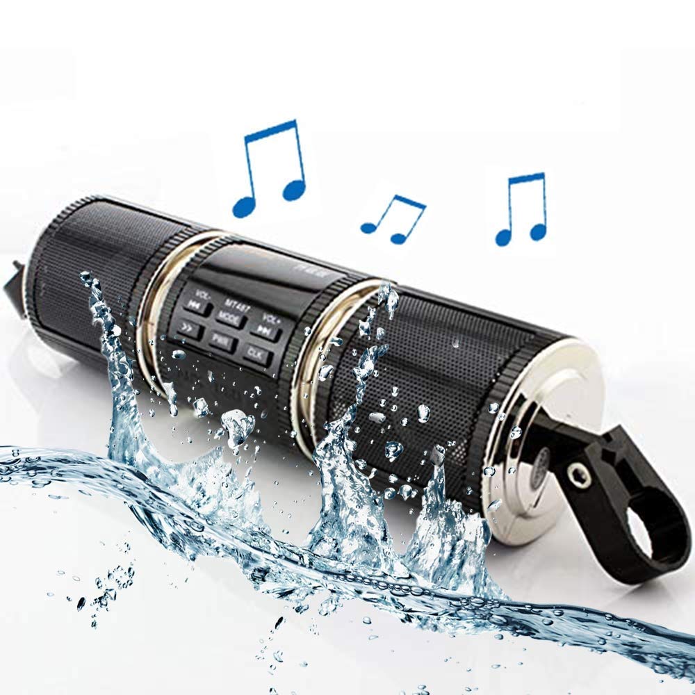 MASO Waterproof Motorbike Bluetooth Wireless, Motorcycle Stereo Speakers MP3 Music Player Audio Amplifier System Scooter Bike ATV UTV Jet Ski, AUX IN, USB,FM Radio Black