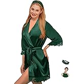 Silk Robes for Womens 2Pcs Satin Robe Kimonos Bridesmaid Bride Lace Bathrobes Sleepwear Bridal Silky Loungewear Wedding Robes