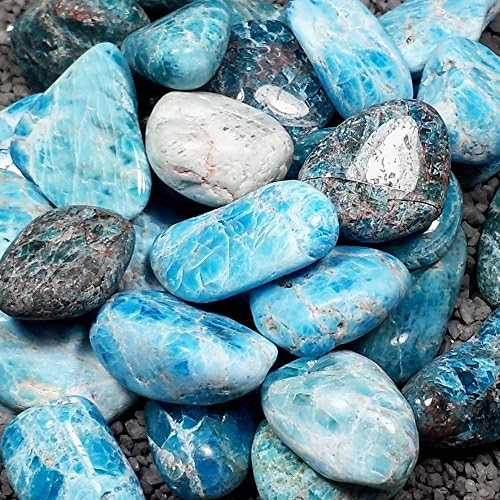 Blue Apatite Tumble Polished Crystal Stone, 3 pcs, Sizes 0.8 to 1.3 Inch, TS1282