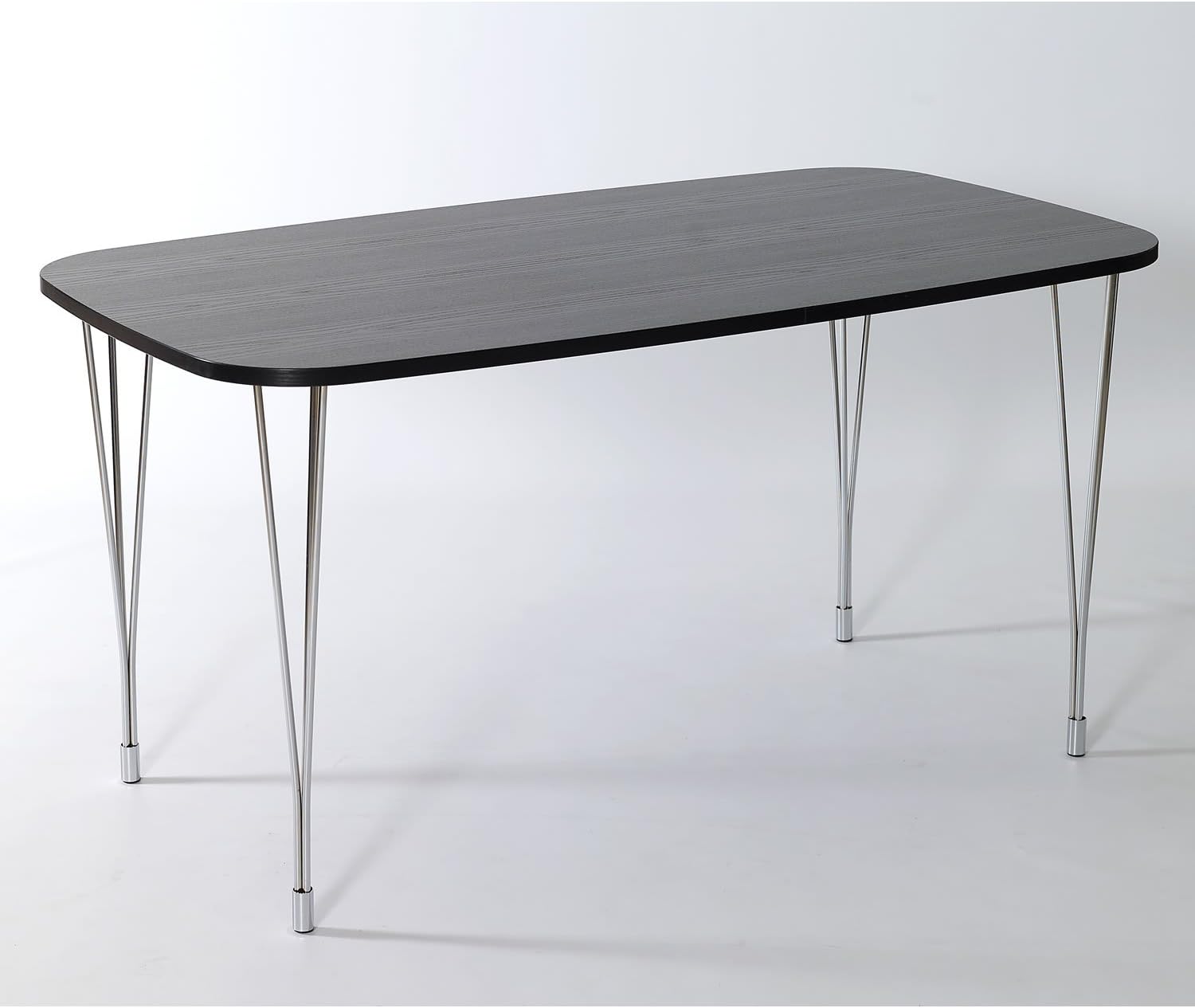 Sleek 'n' Smart 138cm Rectangular Dining Table - Ash Black Finished Top - Metal Legs In Chrome Finish - Rounded Edges