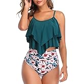 VeMee Tankini Swimsuits for Women High Waisted Swim Suit 2025 Bikini Sets Bathing Suits 2 PCS Tummy Control Ruffled Swimwear