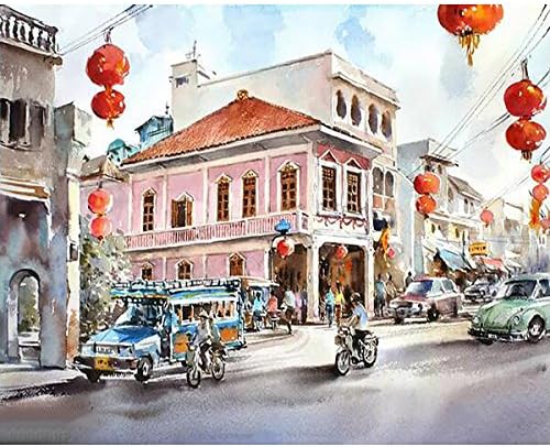 Fashionable DIY Oil Painting Drawn by Number Kits 16ร20 inch for Home Decor Arts Gifts - Street with Hanging Lanterns