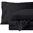Bare Home Ultra Soft Washed Microfiber 4 Piece Sheet Set, Linen-Like Look, Easy Care, Hypoallergenic, Deep Pocket up to 15”, 1 Fitted Sheet, 1 Flat Sheet, 2 King Pillowcases (King, Black)