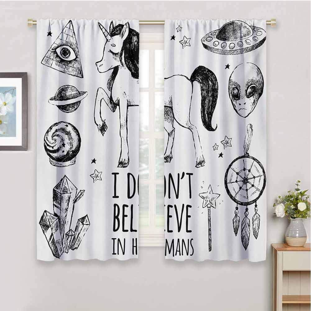 HoBeauty home Unicorncurtains for bedroomMysticism Occult Featured Set with Pyramids Aliens Dream-Catcher Grunge Print Artworkcurtain panelsBlack55 x 63 inch