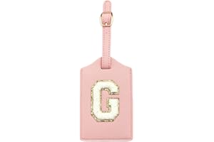CHOIEO Initial Luggage Tag, PU Leather Luggage Tag, Embroidered Luggage Tag, Letter Luggage Tag, Monogrammed Luggage Tag, Luggage Tag for Baggage Bag Suitcase (G, Pink Leather+White Letter)