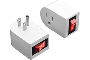 HiFind Grounded Outlet Extender with ON/Off Switch (2 Pack), 3 Prong Single Port Power Adapter, Energy & Space Saving Wall Tap Plug with Red Indicator for Light & Small Appliance, ETL, White