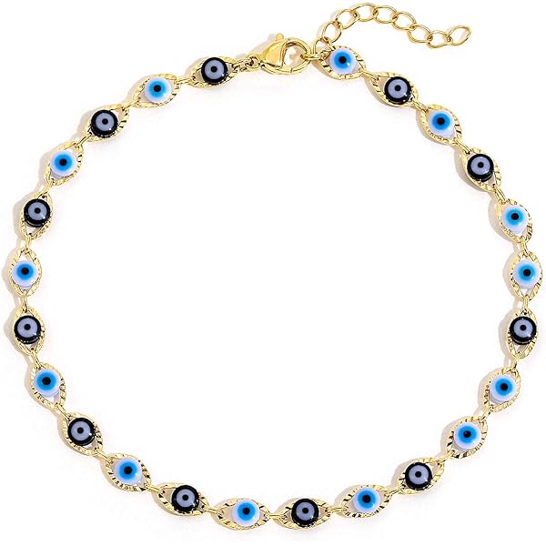 Amazon.com: Gold Evil Eye Charm Anklet,18K Gold Plated Boho