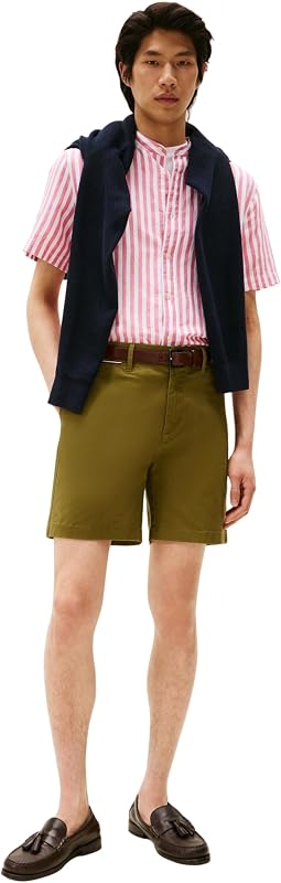Herren Hemd Linen Blend Mao mit Grandad-Kragen, Mehrfarbig (Vintage Rosy/White), S